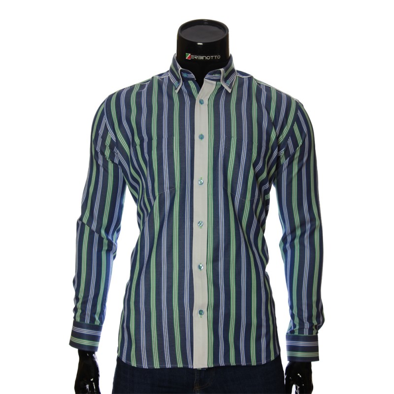 Мужская полуприталенная рубашка в полоску SAR 1888-14