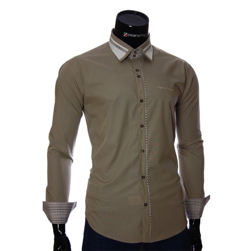 Мужская однотонная приталенная рубашка BL 0313-1