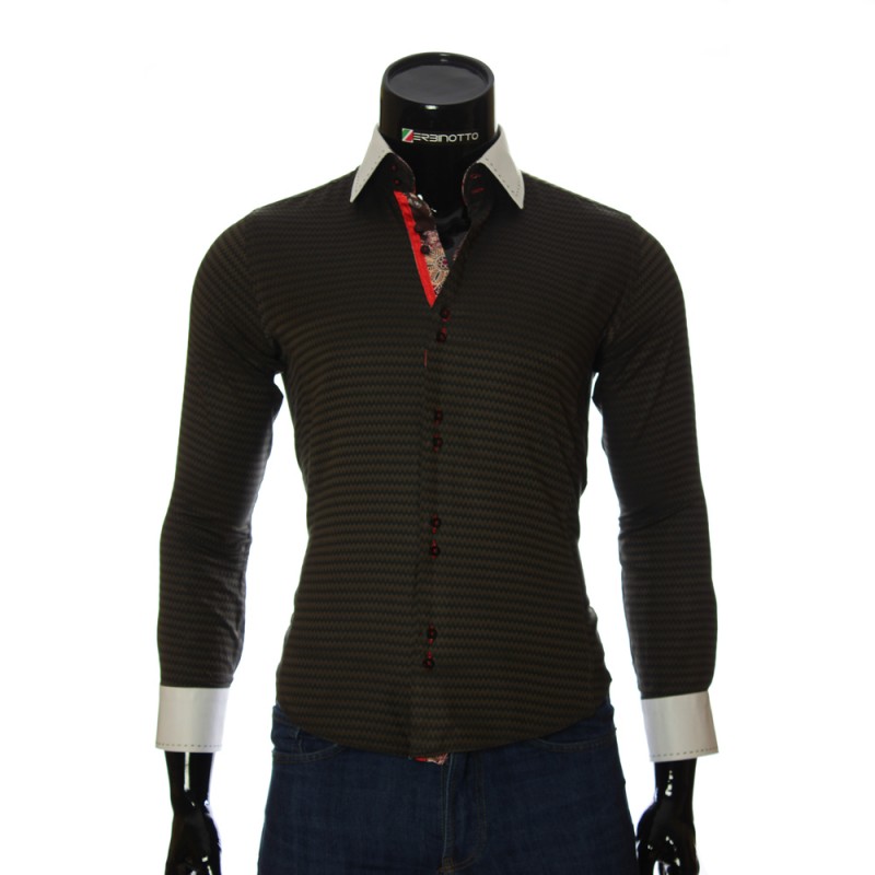 Мужская приталенная рубашка в узор BEL 1445