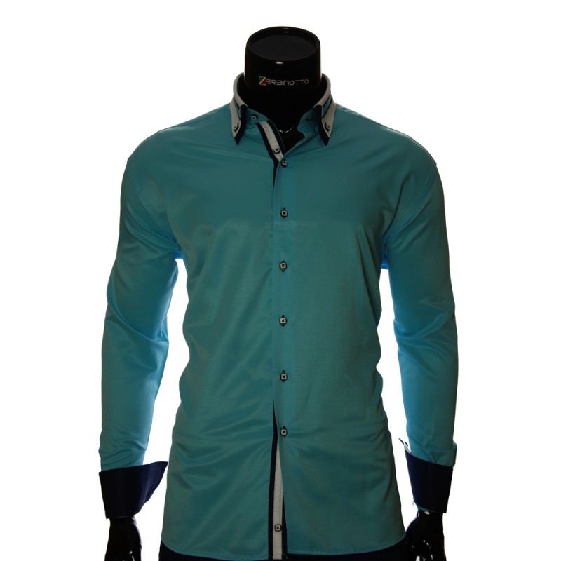 Мужская однотонная приталенная рубашка VV 1771-3