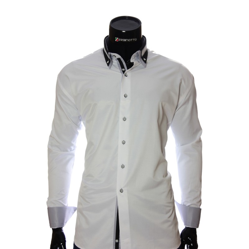 Мужская однотонная приталенная рубашка VV 1771-5