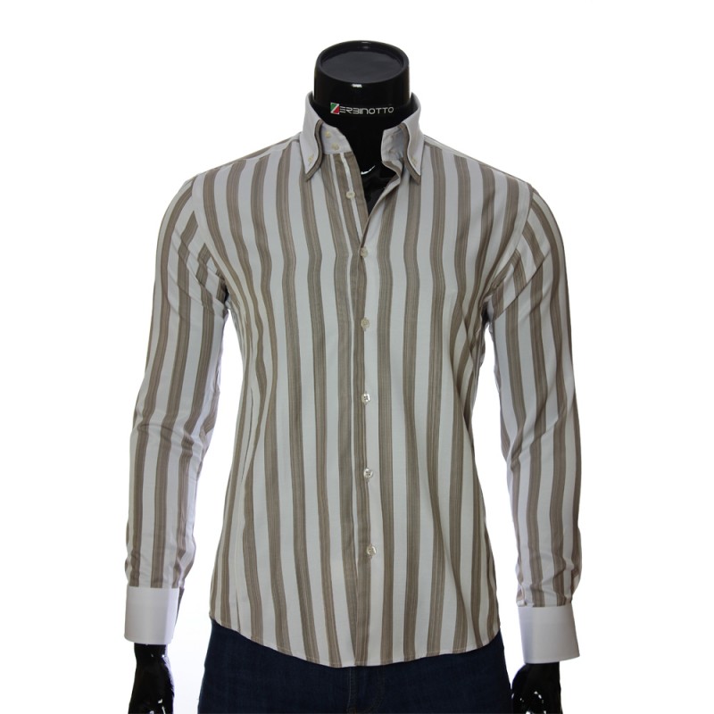 Мужская приталенная рубашка в полоску BEL 1855-4