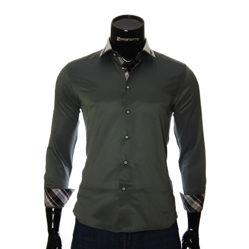 Мужская однотонная приталенная рубашка BEL 1870-3