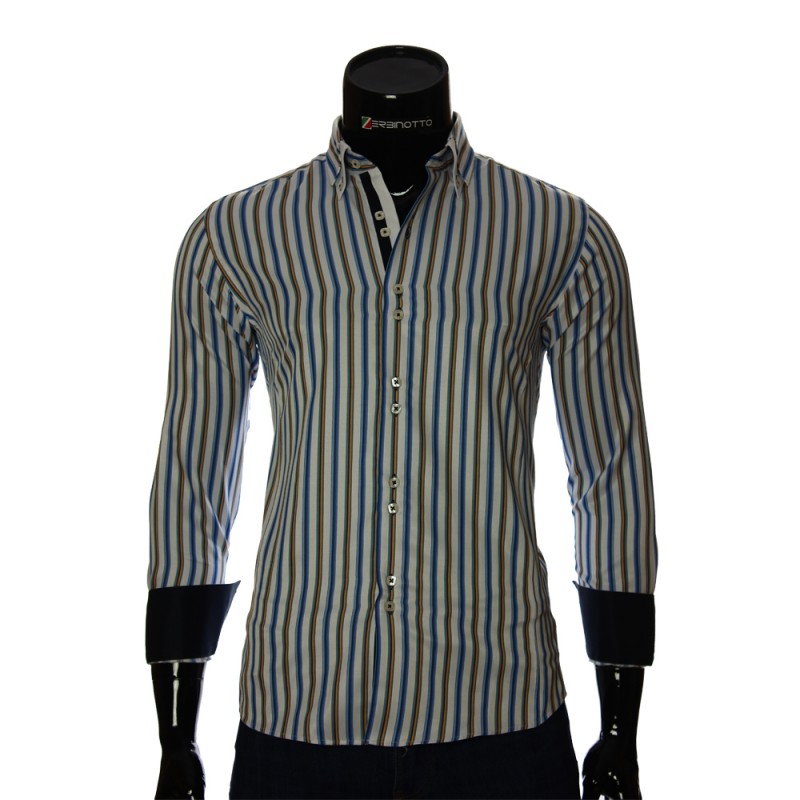 Мужская приталенная рубашка в полоску BEL 1878-9
