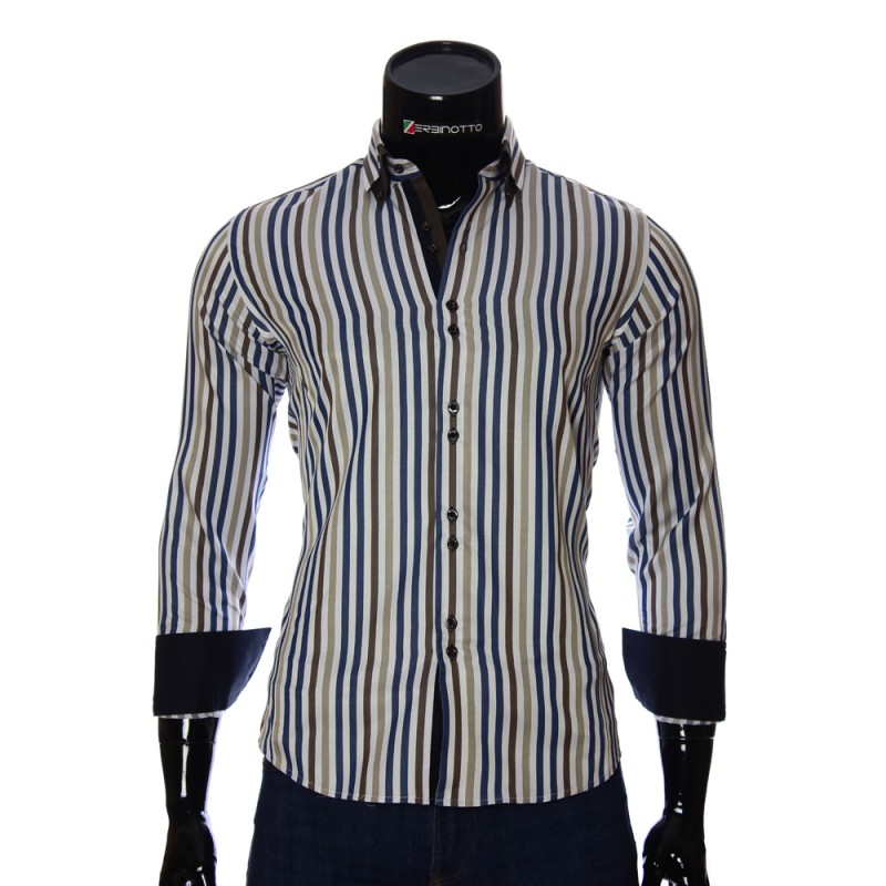 Мужская приталенная рубашка в полоску BEL 1880-5