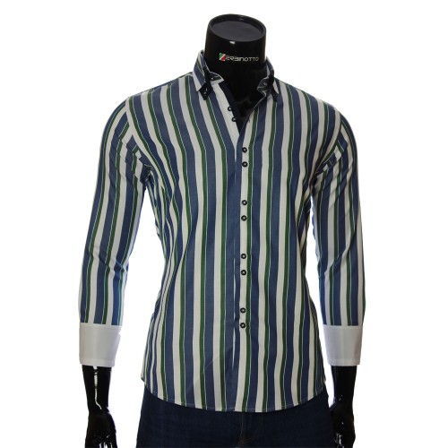 Мужская приталенная рубашка в полоску BEL 1880-7