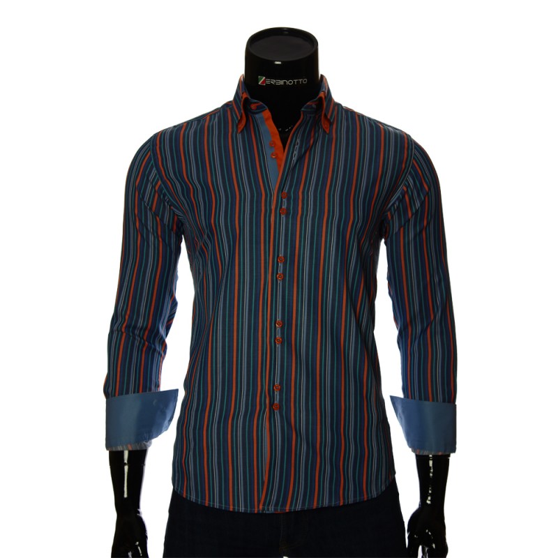 Мужская приталенная рубашка в полоску BEL 1880-18