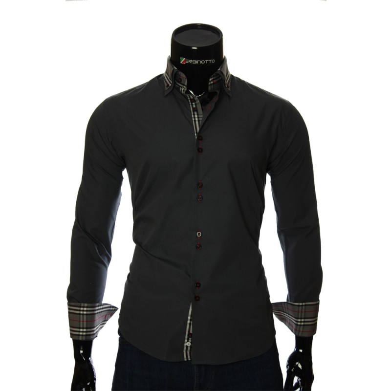 Мужская однотонная приталенная рубашка LG 1882-4