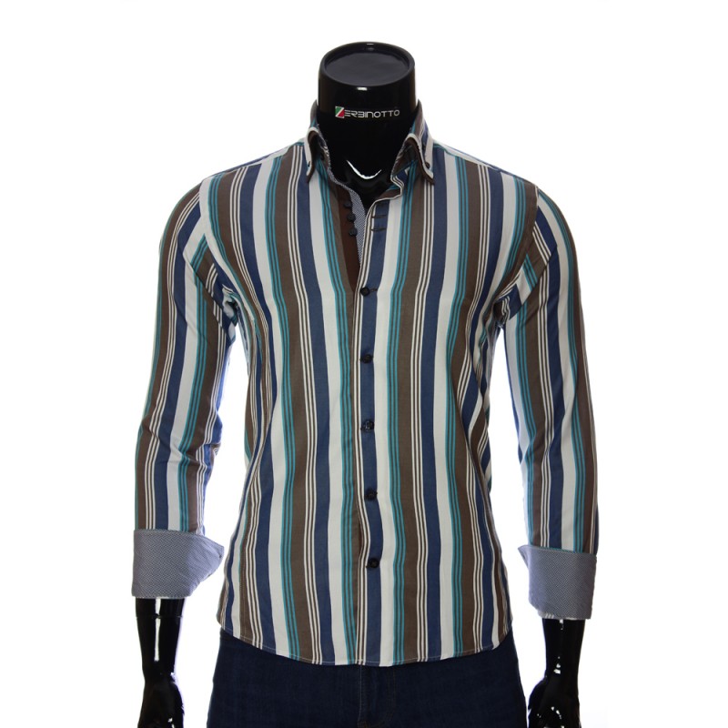 Мужская приталенная рубашка в полоску VEN 1885-5