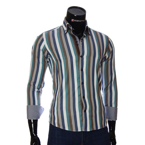 Мужская приталенная рубашка в полоску VEN 1885-5