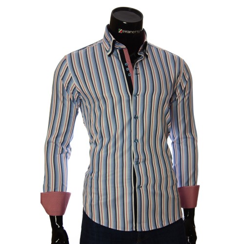 Мужская приталенная рубашка в полоску VEN 1885-9