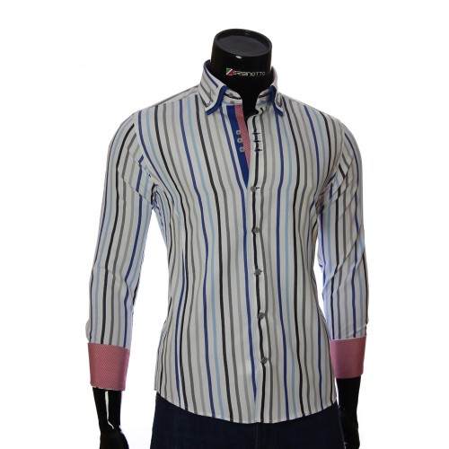 Мужская приталенная рубашка в полоску VEN 1885-12