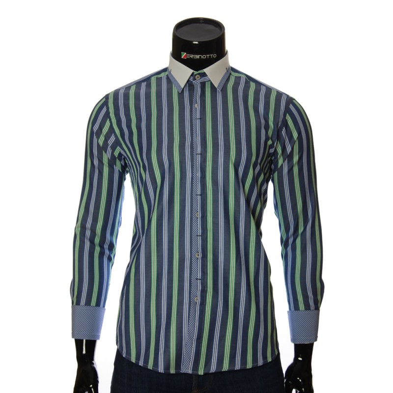 Мужская приталенная рубашка в полоску BEL 1896-10
