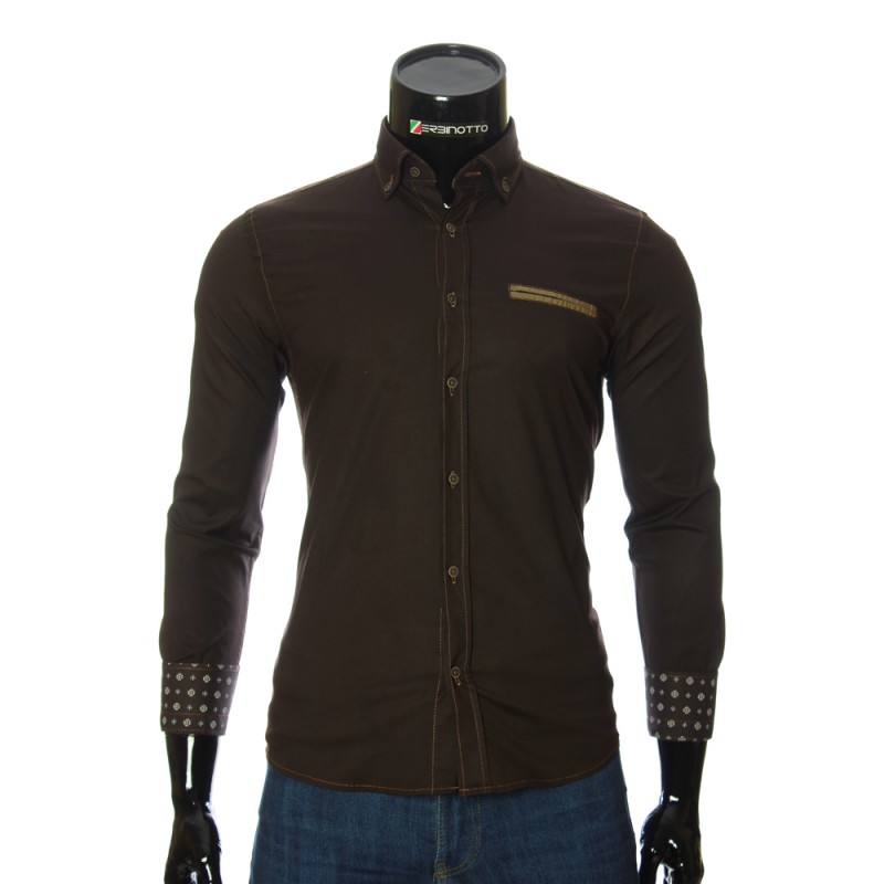 Мужская однотонная приталенная рубашка NP 2908-2