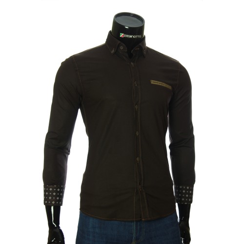 Мужская однотонная приталенная рубашка NP 2908-2