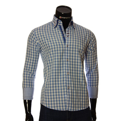 Мужская приталенная рубашка в клетку AJB 1945-17