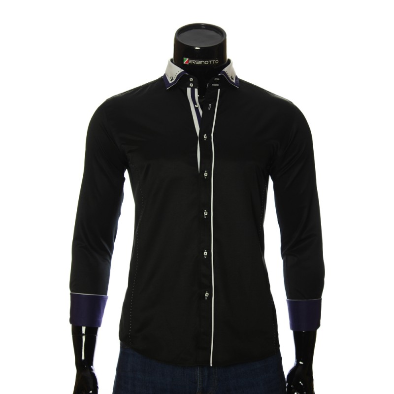 Мужская однотонная приталенная рубашка MM 1917-2