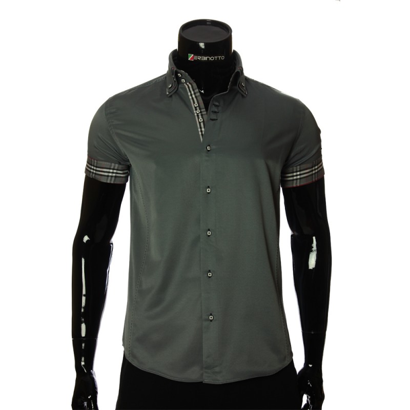 Men`s Slim Fit plain shirt with short sleeve MM 925-6