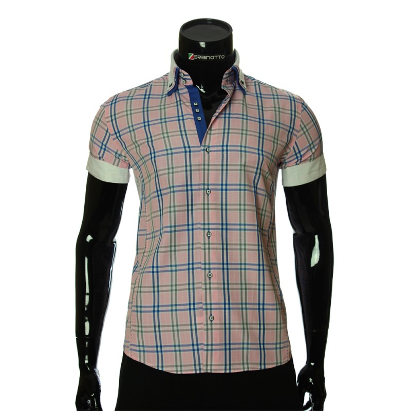 Men`s Slim Fit plaid shirt with short sleeve MM 925-9