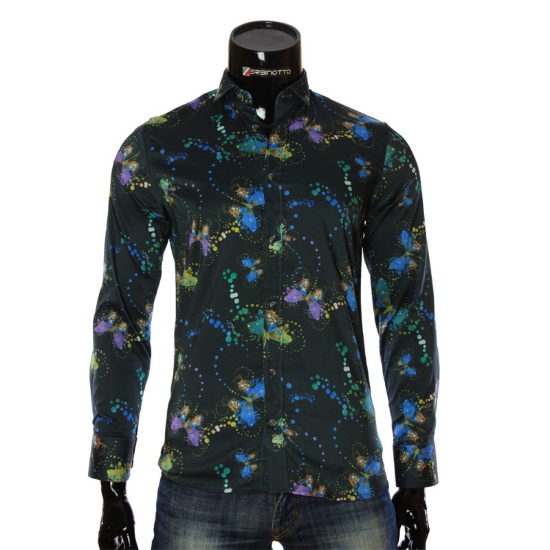 Мужская приталенная рубашка в узор LF 7055-1