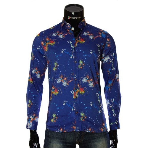Мужская приталенная рубашка в узор LF 7055-2