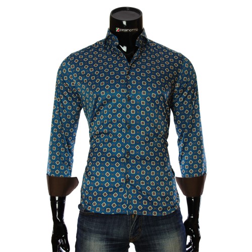 Мужская приталенная рубашка в узор LF 7055-3