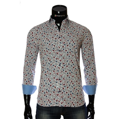 Мужская приталенная рубашка в узор LF 7055-4