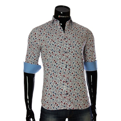 Мужская приталенная рубашка в узор LF 7055-4