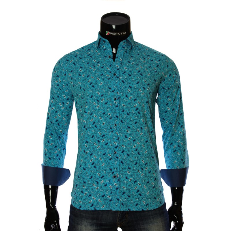 Мужская приталенная рубашка в узор LF 7055-5