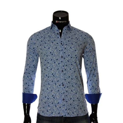 Мужская приталенная рубашка в узор LF 7055-6