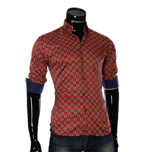 Мужская приталенная рубашка в узор LF 7055-7