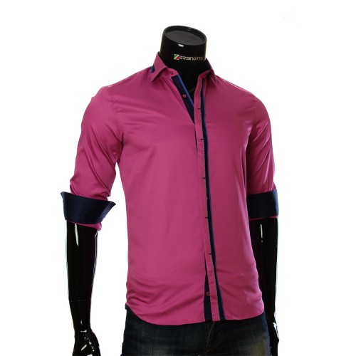 Мужская однотонная приталенная рубашка LF 7057-1