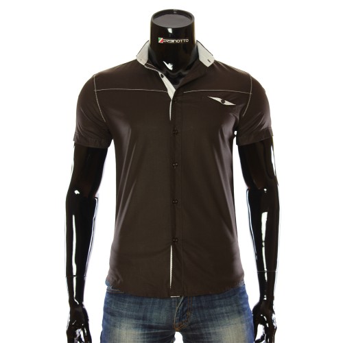 Мужская однотонная рубашка с коротким рукавом LL 1022-2