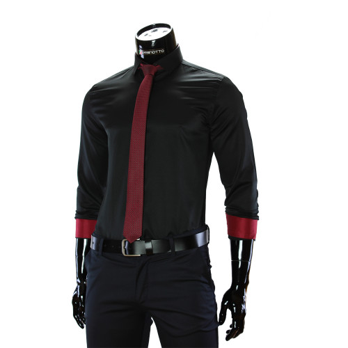 Мужская однотонная приталенная рубашка GF 3016