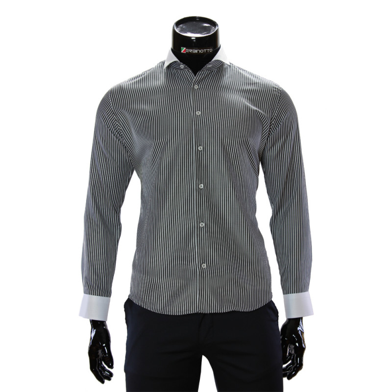Мужская приталенная рубашка в полоску CAV 676-2