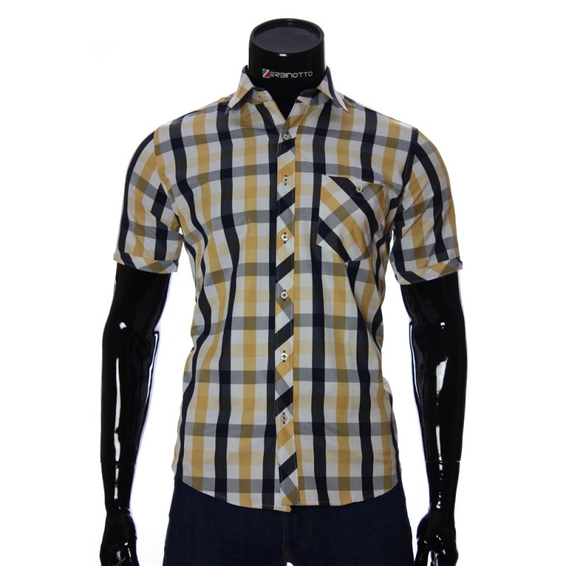 Мужская рубашка в клетку с коротки рукавом BEL 918-2