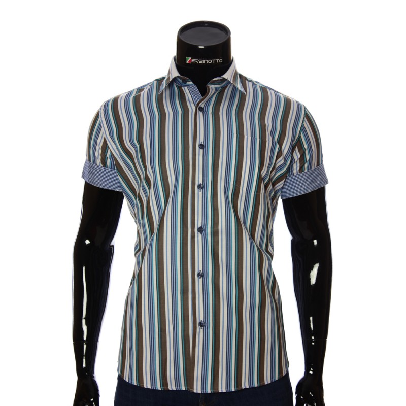 Мужская рубашка в полоску с коротки рукавом BEL 921-8